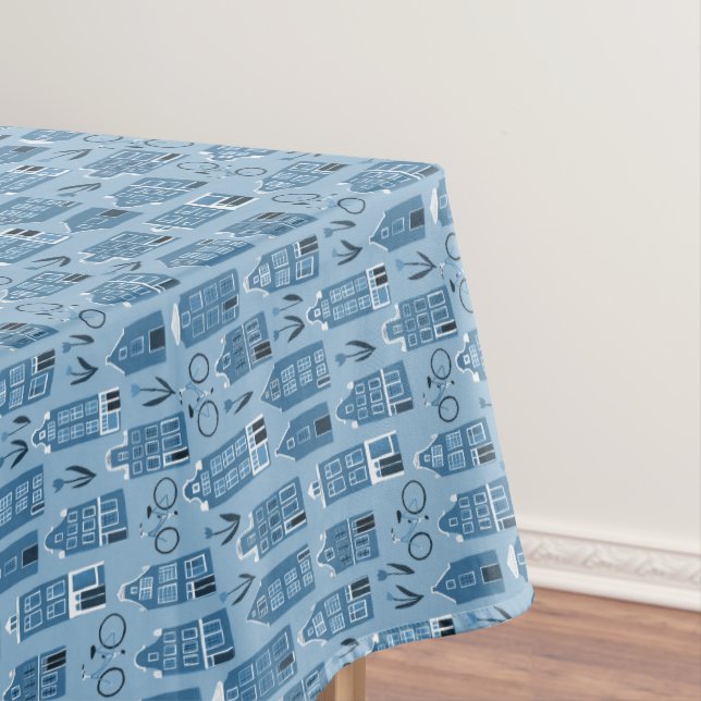 Nappe Amsterdam Dutch Maisons Vélos Tulips Quirky Blue (In Situ)