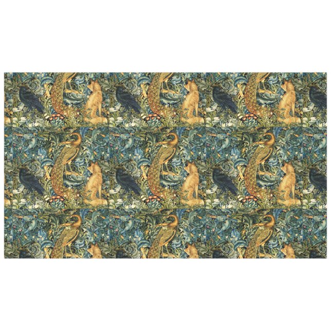 Nappe ANIMAUX FORESTIERS, RAVEN, FOX, PEACOCK Blue Green (Devant (Horizontal))