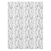 Antique Black White Toile Floral Pattern Vintage