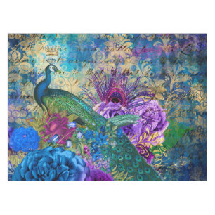 Nappe Antique Peacock Illustré & Fleurs Grunge