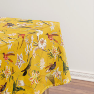 Nappe Antique Tropical Hummingbird Jungle Motif Jaune