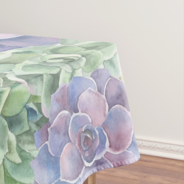 Nappe Aquarelle botanique verte et violette Succulents (In Situ)