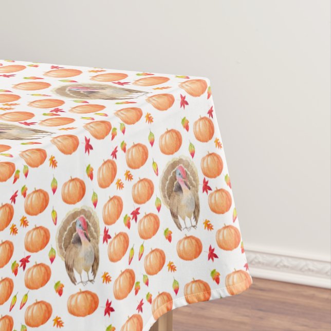 Nappe Aquarelle Citrouille Turquie Motif Thanksgiving (In Situ)
