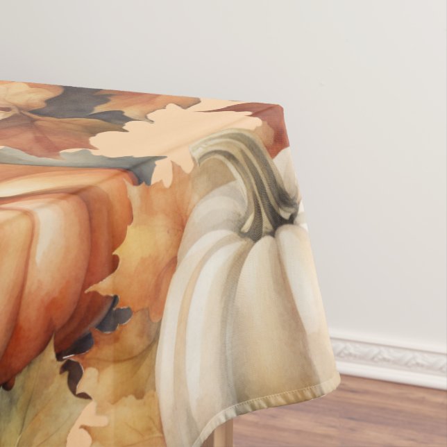 Nappe Aquarelle Citrouilles d'automne avec Feuille (In Situ)
