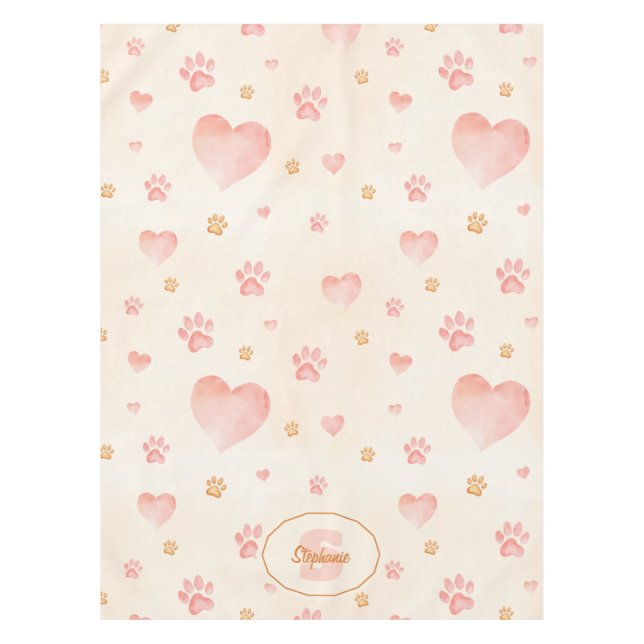 Nappe Aquarelle Coeurs et Empreintes de pattes Motif (Devant)