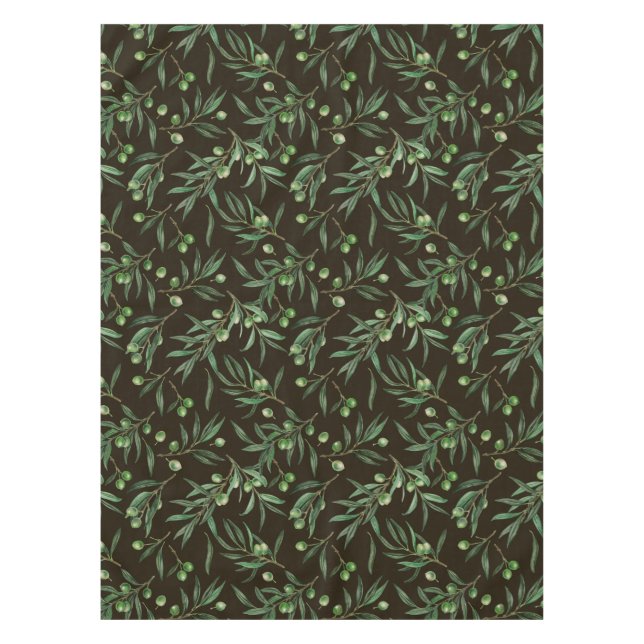 Nappe Aquarelle des branches d'olive en noir (Devant)