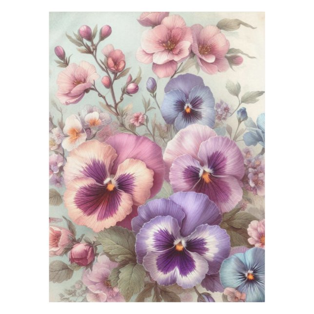 Nappe Aquarelle Fleurs aux couleurs pastels (Devant)