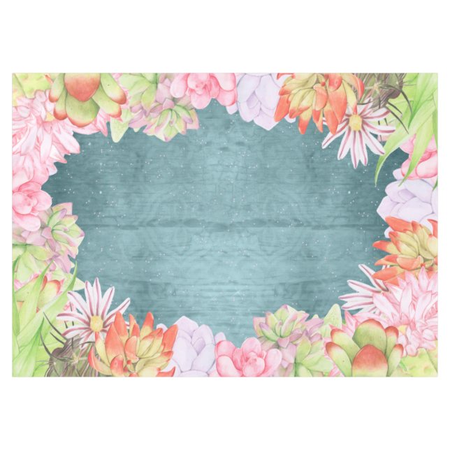 Nappe Aquarelle magique Succulents turquoise (Devant (Horizontal))