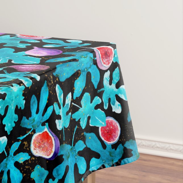 Nappe Aquarelle moderne Figues Fruit sur noir (In Situ)