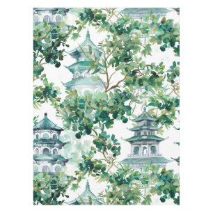 Nappe Aquarelle Pagode asiatique dans paysage verdoyant 