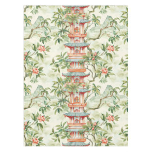Nappe Aquarelle Pagode asiatique dans paysage verdoyant