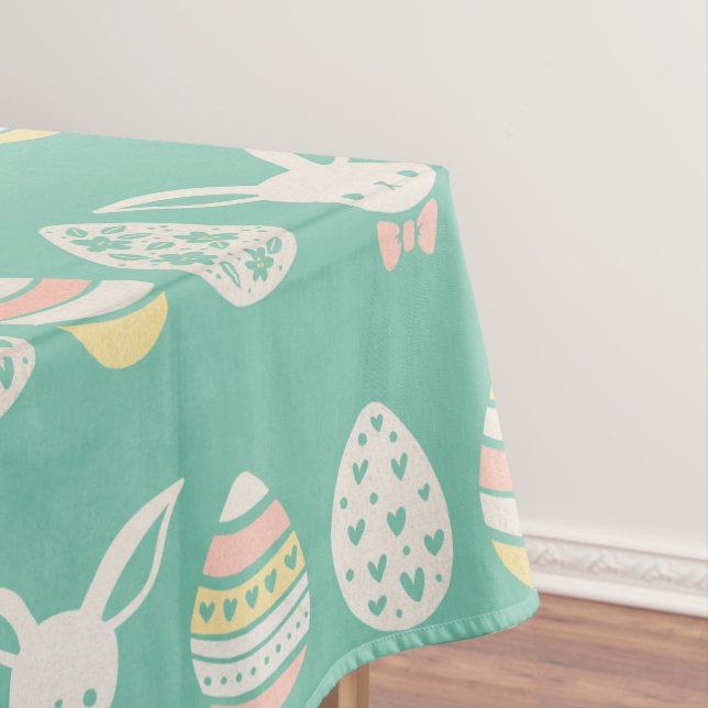 Nappe Aquarelle Pastel Vert Blanc Oeufs de Pâques Motif (In Situ)
