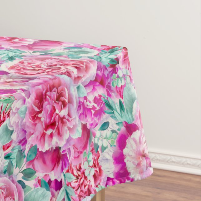 Nappe Aquarelle Pignons roses luxuriants et Feuilles Tur (In Situ)