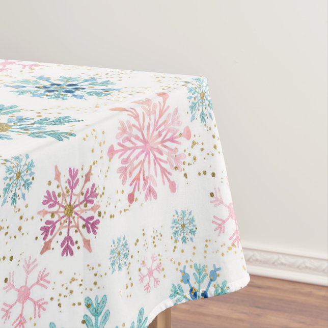 Nappe Aquarelle Pink, Bleu & Or Flammes de neige d'hiver (In Situ)