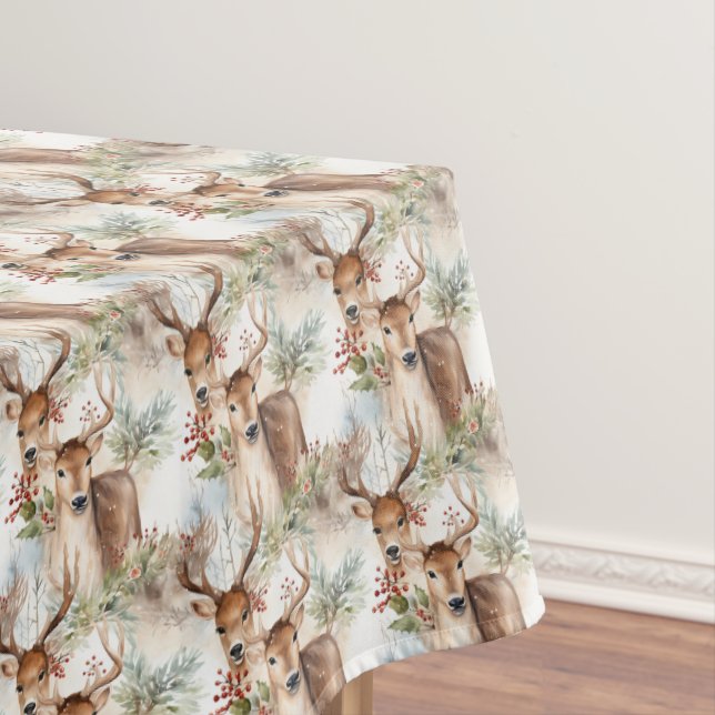 Nappe Aquarelle rennes de Noël verdure baie sainte (In Situ)