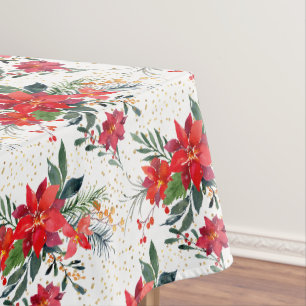 Nappe Aquarelle Rouge Poinsettia Bouquet Noël