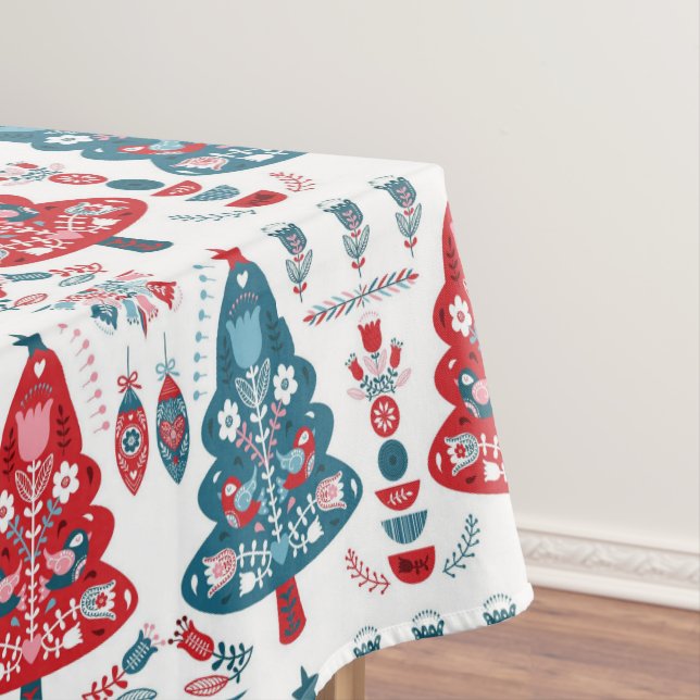 Nappe Arbre de Noël rouge et bleu Folk Art scandinave (In Situ)