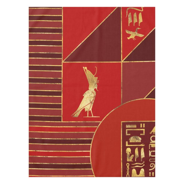 Nappe Art déco géométrique égyptien rouge et or (Devant)