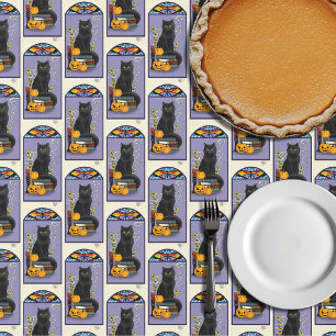 Nappe Art Nouveau Chat Noir Citrouille Violet Automne Ja