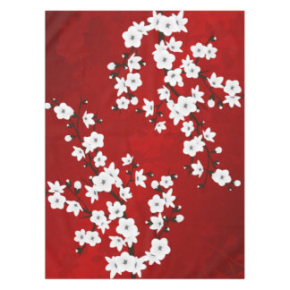 Nappe Asie Floral blanc cerisier rouge