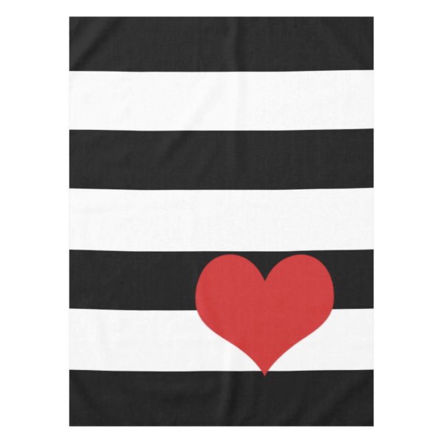 Nappe Bandes noires et blanches avec Coeur rouge (Devant)
