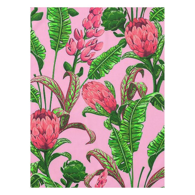 Nappe Beaux Feuilles verts tropicaux aux fleurs rouges | (Devant)