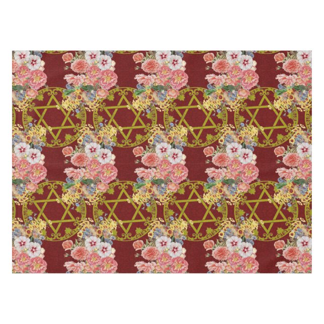 Nappe Belle étoile de David avec des fleurs sur le rouge (Devant (Horizontal))