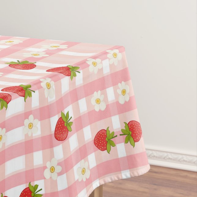 Nappe Belle fraise et fleurs sur en vichy rose (In Situ)