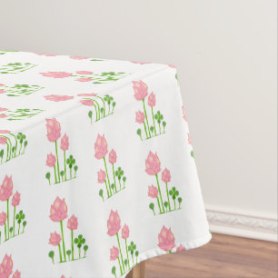 Nappe Belles fleurs roses sur fond blanc