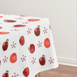 Nappe Belles pommes rouges et fleurs d'Apple en blanc