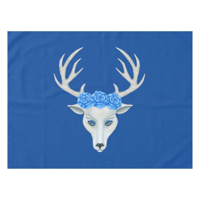 Nappe Blanc Mythique Cerf Porté Bleu Rose Gros Antlers (Devant (Horizontal))