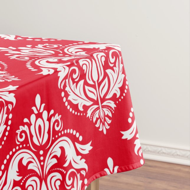 Nappe Blanc sur rouge Floral Damas Motif géométrique (In Situ)