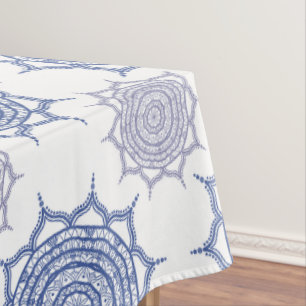 Nappe Bleu hivernal Boho tendance, Motif Mandala blanc Z