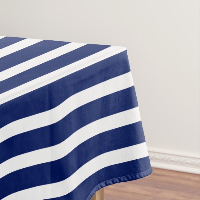 Nappe Bleu marine moderne rayures nautiques blanc élégan (In Situ)