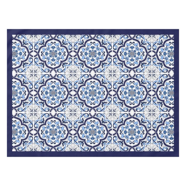 Nappe  Bleu Orné Floral Méditerranéen Carrelage Sicilien (Devant (Horizontal))