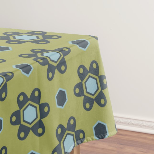 Nappe Bleu rétro et marguerites noires sur motif floral  (In Situ)