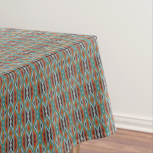 Nappe Bleu sarcelle Vert Rouge Terre Cuite Motif d'art t