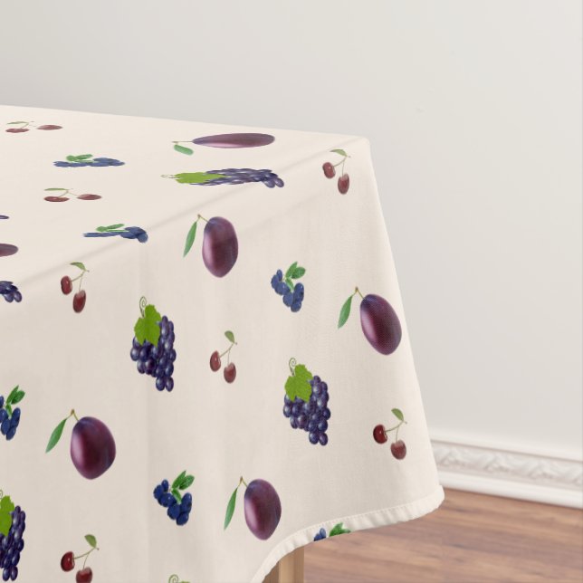 Nappe Bleuets royaux pourpres, Raisins sur beige clair (In Situ)