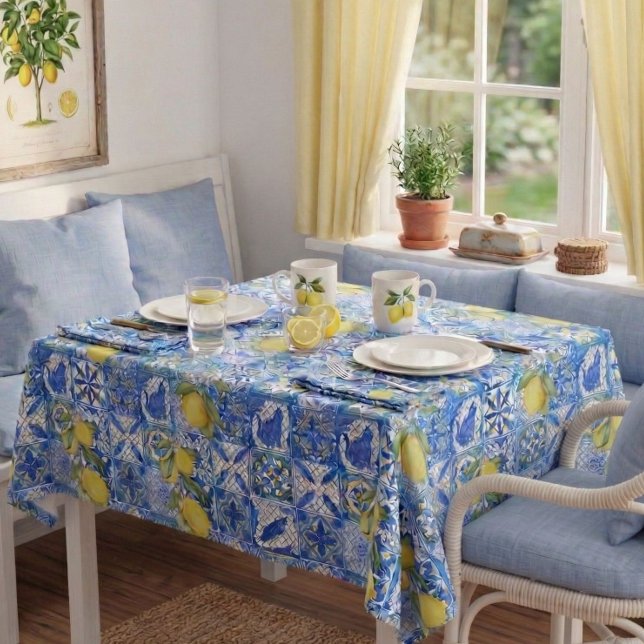 Nappe Blue Tile French Country Lemon Pattern Home Decor (Créateur téléchargé)