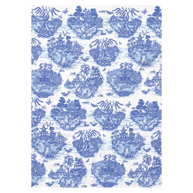 Nappe Blue Willow Animal Rabbit Fox Deer Oriental Design (Devant)