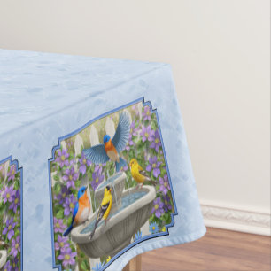 Nappe Bluebirds Goldfinies Fleur Jardin Fontaine Bleu