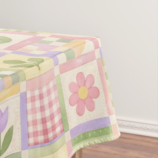 Nappe Boho Chic Rose & Vert Patchwork Floral Courte (In Situ)
