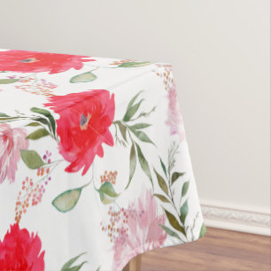 Nappe Boho rose et vert Aquarelle Fleurs d'été