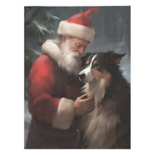 Nappe Border Collie avec le Père Noël Noël Festif