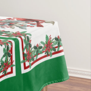 Nappe Bordures de Poinsettia à l'oiseau moqueur rouge su