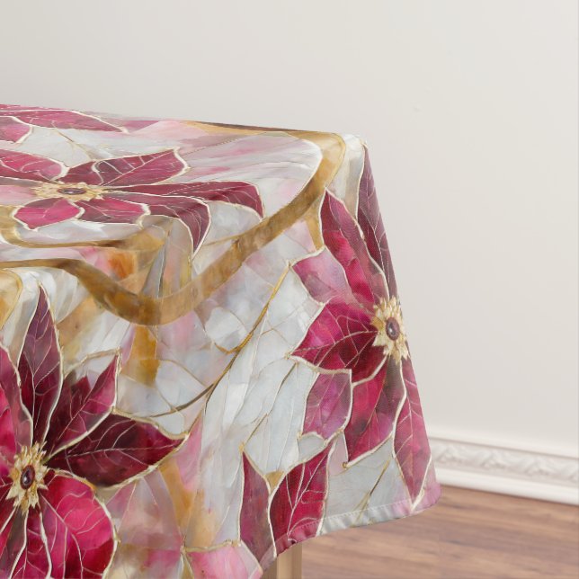 Nappe Boucles d'or Bourgogne rose Poinsettias de Noël (In Situ)