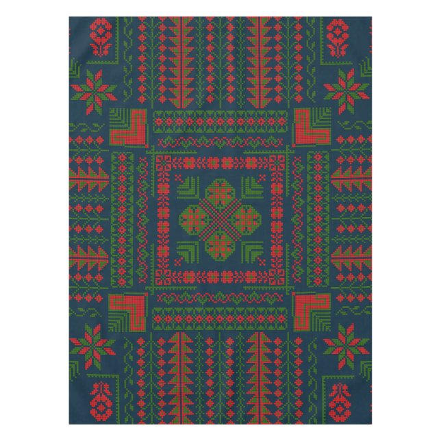 Nappe Broderie palestinienne Tatreez rouge vert 5 Motif (Devant)