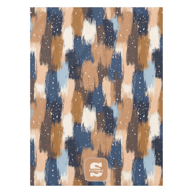 Nappe Brosses Abstraites en bleu, blanc et Brown (2) (Devant)