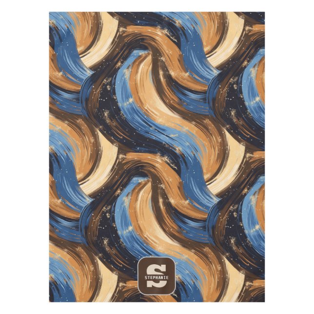 Nappe Brosses Abstraites en bleu et Brown (Devant)