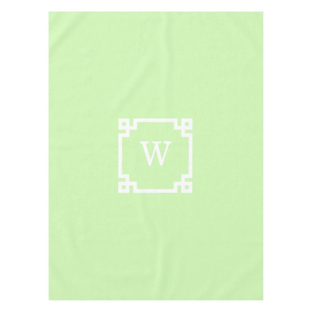 Nappe Cadre clé grecque blanche céleri #2 Monogramme ini (Devant)